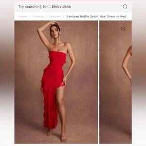 Bandeau Red Ruffle Maxi Dress